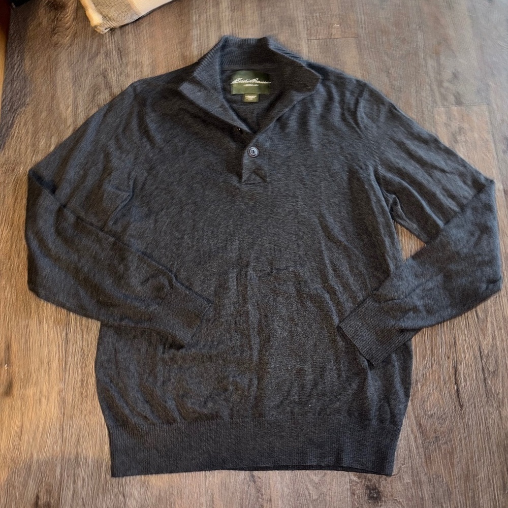 Eddie Bauer Large Tall Cotton/Cashmere Blend Gray Sweater
